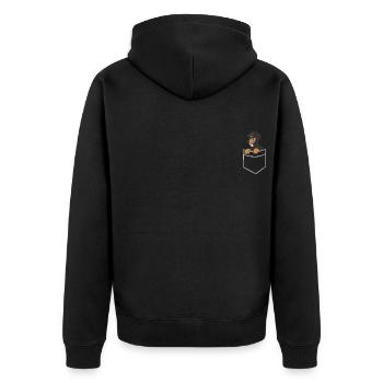 Teckel - Dans la poche poitrine / poche chemise - Veste à capuche bio Premium Unisexe - noir - Dos - Nico (187cm)