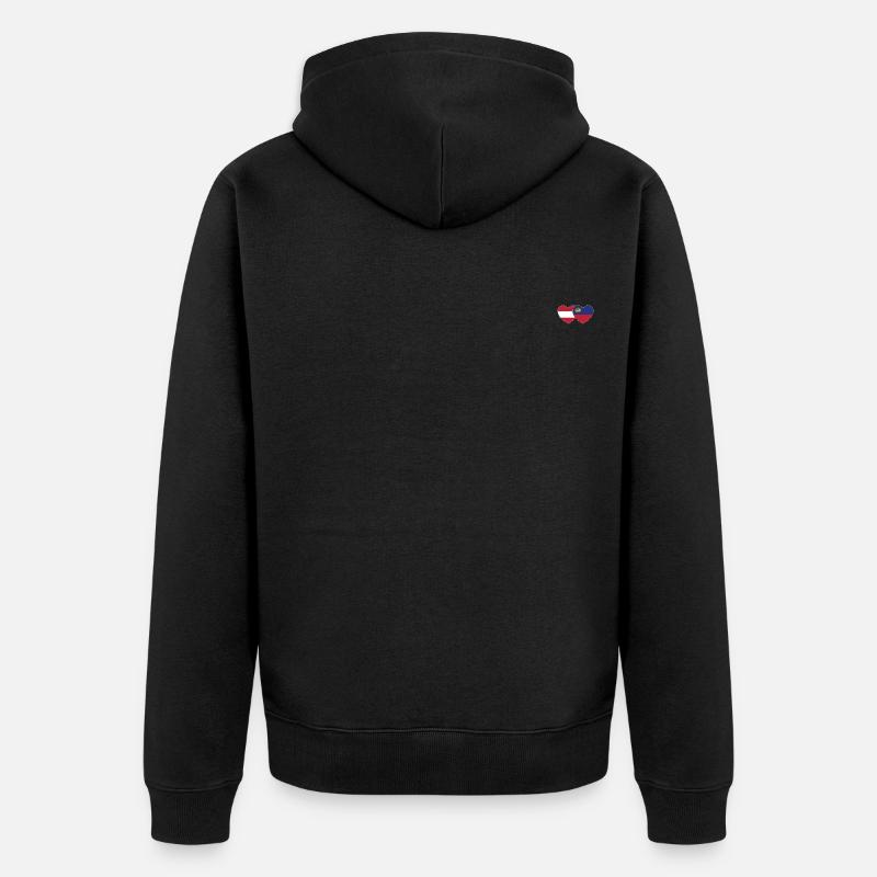 Autriche Liechtenstein Drapeau Coeur - Veste à capuche bio Premium Unisexe - noir
