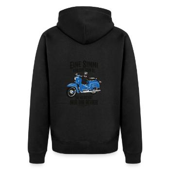 Simson Schwalbe KR51, Eine Simmi verliert kein Öl - Unisex Premium Bio Zip Hoodie - Schwarz - Hinten - Nico (187cm)