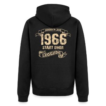 Geboren im Jahr 1966. Start einer Legende! - Unisex Premium Bio Zip Hoodie - Schwarz - Hinten - Nico (187cm)