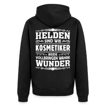Kosmetiker - Helden - Unisex Premium Bio Zip Hoodie - Schwarz - Hinten - Nico (187cm)