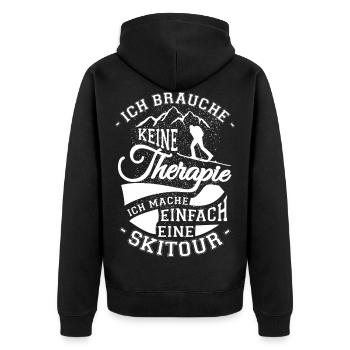 Skitour - die beste Therapie - Unisex Premium Bio Zip Hoodie - Schwarz - Hinten - Nico (187cm)
