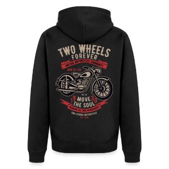 Two Wheels Forever Motorrad - Unisex Premium Bio Zip Hoodie - Schwarz - Hinten - Nico (187cm)