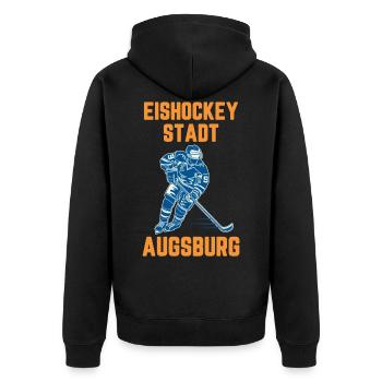 Eishockey Stadt AUGSBURG - Unisex Premium Bio Zip Hoodie - Schwarz - Hinten - Nico (187cm)