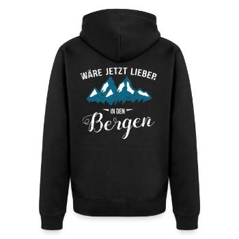 Wäre jetzt lieber in den Bergen - Unisex Premium Bio Zip Hoodie - Schwarz - Hinten - Nico (187cm)