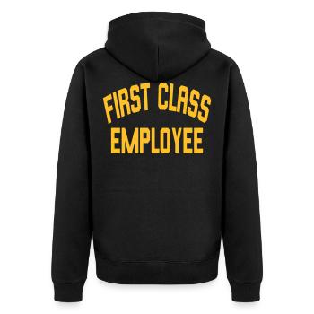 First Class Employee - Unisex Premium Organic Zip Hoodie - black - Back - Nico (187cm)