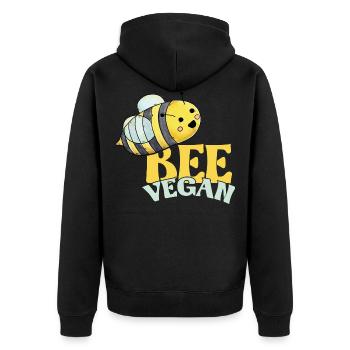 Vegan Sei vegan - Unisex Premium Bio Zip Hoodie - Schwarz - Hinten - Nico (187cm)