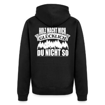 HOLZ SÄGE KETTENSÄGE GESCHENK WALD FÖRSTER BERUF - Unisex Premium Bio Zip Hoodie - Schwarz - Hinten - Nico (187cm)