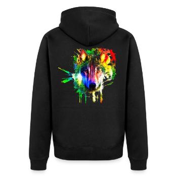 Wolf Splash Modern - Unisex Premium Bio Zip Hoodie - Schwarz - Hinten - Nico (187cm)