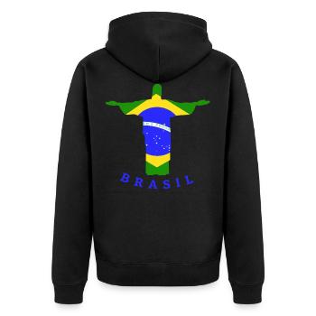 Brasil Flag Statue - Unisex Premium Bio Zip Hoodie - Schwarz - Hinten - Nico (187cm)