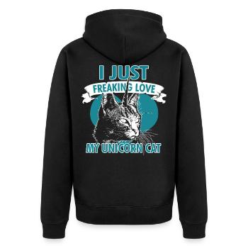 Einhorn Katze Einhörner Unicorn Cat Geschenk - Unisex Premium Bio Zip Hoodie - Schwarz - Hinten - Nico (187cm)