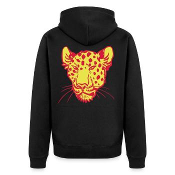 Leopard Kopf von Cheerful Madness!! - Unisex Premium Bio Zip Hoodie - Schwarz - Hinten - Nico (187cm)