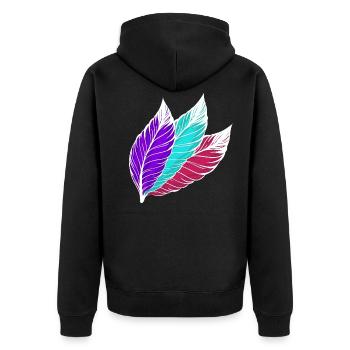 Federn bunt weiß - Unisex Premium Bio Zip Hoodie - Schwarz - Hinten - Nico (187cm)