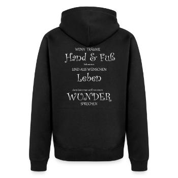 Wenn Träume Hand und Fuss bekommen Geschenk - Unisex Premium Bio Zip Hoodie - Schwarz - Hinten - Nico (187cm)