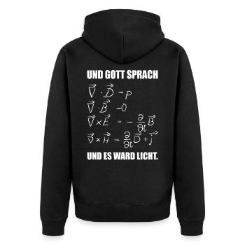 Und Gott sprach und es ward Licht Maxwell Formel - Unisex Premium Bio Zip Hoodie - Schwarz - Hinten - Nico (187cm)