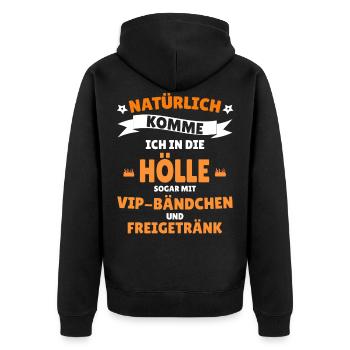 Natürlich komme ich in die hölle - Unisex Premium Bio Zip Hoodie - Schwarz - Hinten - Nico (187cm)
