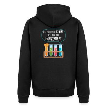 Ich bin nicht klein ich bin ein konzentrat - Unisex Premium Bio Zip Hoodie - Schwarz - Hinten - Nico (187cm)
