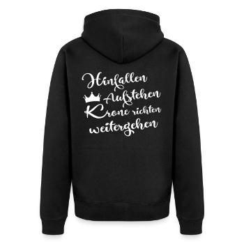 Hinfallen aufstehen krone richten weitergehen - Unisex Premium Bio Zip Hoodie - Schwarz - Hinten - Nico (187cm)