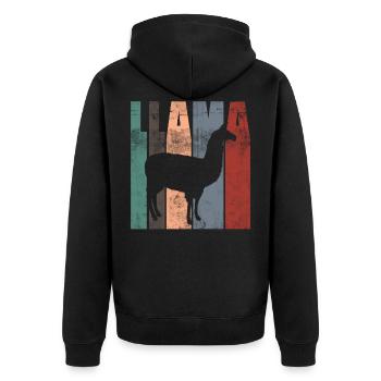 lama - Unisex Premium Organic Zip Hoodie - black - Back - Nico (187cm)