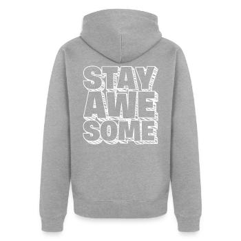 Großartig awesome - Unisex Premium Bio Zip Hoodie - Grau meliert - Hinten - Nico (187cm)