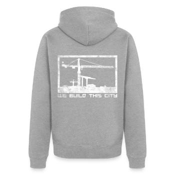 Build city - Unisex Premium Organic Zip Hoodie - heather grey - Back - Nico (187cm)