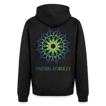 Unendlichkeit - Unisex Premium Bio Zip Hoodie - Schwarz - Hinten - Nico (187cm)