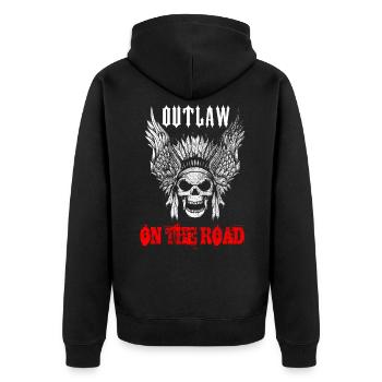 Outlaw on the road - Unisex Premium Organic Zip Hoodie - black - Back - Nico (187cm)