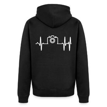 Kamera Herzschlag - Unisex Premium Bio Zip Hoodie - Schwarz - Hinten - Nico (187cm)