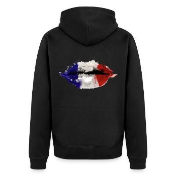 Frankreich Lippen - Unisex Premium Bio Zip Hoodie - Schwarz - Hinten - Nico (187cm)