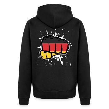 Deutschland Faust - Unisex Premium Bio Zip Hoodie - Schwarz - Hinten - Nico (187cm)