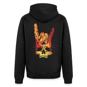Rocking Hand Totenkopf Skullbones - Unisex Premium Bio Zip Hoodie - Schwarz - Hinten - Nico (187cm)