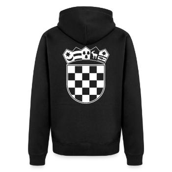 Kroatien Wappen Hrvatska Zagreb Balkan Herkunft - Unisex Premium Bio Zip Hoodie - Schwarz - Hinten - Nico (187cm)