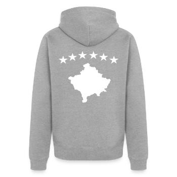 Kosovo - Unisex Premium Organic Zip Hoodie - heather grey - Back - Nico (187cm)