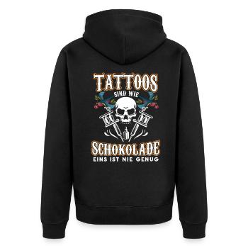 Tattoo Tätowierung Tattooist Tätowierer - Unisex Premium Bio Zip Hoodie - Schwarz - Hinten - Nico (187cm)