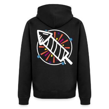 Silvester Rakete funkeln Explosion Nacht dunkel - Unisex Premium Bio Zip Hoodie - Schwarz - Hinten - Nico (187cm)