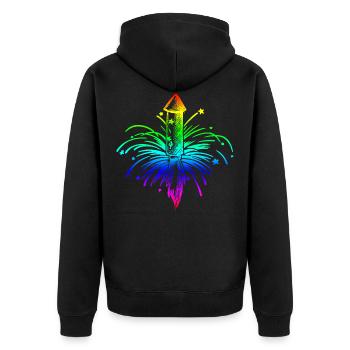 Silvester bunt Feuerwerk Rakete funkeln Himmel - Unisex Premium Bio Zip Hoodie - Schwarz - Hinten - Nico (187cm)