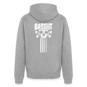 Bass Bassist Rockgitarre Totenkopf Musikinstrument - Unisex Premium Bio Zip Hoodie - Grau meliert - Hinten - Nico (187cm)