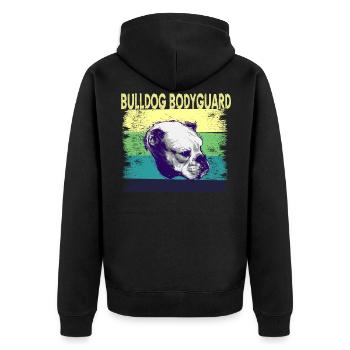 Old English Bulldog dein Bodyguard und Freund - Unisex Premium Bio Zip Hoodie - Schwarz - Hinten - Nico (187cm)