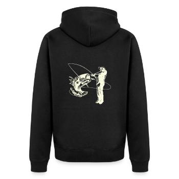 Pêcheur avec poisson, PÊCHE PÊCHE POISSONS - Veste à capuche bio Premium Unisexe - noir - Dos - Nico (187cm)