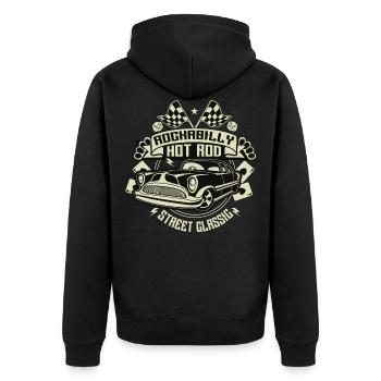 Rockabilly Hotrod. Retro Vintage Fifties Sixties - Unisex Premium Bio Zip Hoodie - Schwarz - Hinten - Nico (187cm)