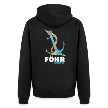 Föhrankert Föhr Foehr Anker Nordsee Nordseeinsel - Unisex Premium Bio Zip Hoodie - Schwarz - Hinten - Nico (187cm)