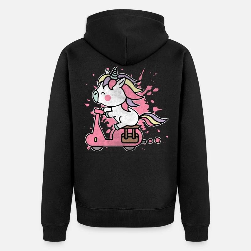 Motorrad Bikerin Einhorn Märchen Mofa Mädchen Pony - Unisex Premium Bio Zip Hoodie - Schwarz
