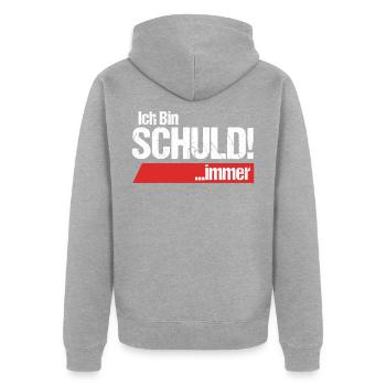 Ich bin Schuld immer Selbstmitleid Schuldig - Unisex Premium Bio Zip Hoodie - Grau meliert - Hinten - Nico (187cm)
