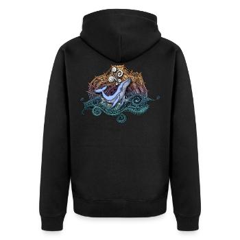 Whale Doodle Design - handgezeichnetes Meeresmotiv - Unisex Premium Bio Zip Hoodie - Schwarz - Hinten - Nico (187cm)