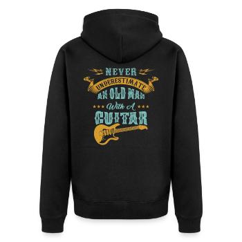 Lustiges alter Mann mit Gitarre Geschenk Musik - Unisex Premium Bio Zip Hoodie - Schwarz - Hinten - Nico (187cm)