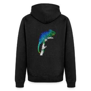 Chamäleon bunt farbig - Unisex Premium Bio Zip Hoodie - Schwarz - Hinten - Nico (187cm)