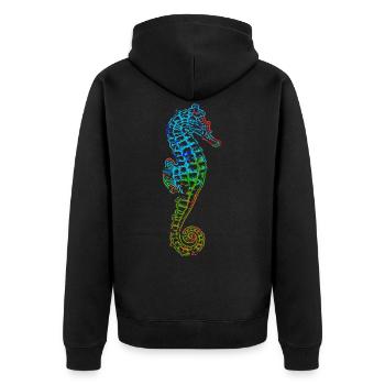 Seepferd Seepferdchen Seahorse - Unisex Premium Bio Zip Hoodie - Schwarz - Hinten - Nico (187cm)