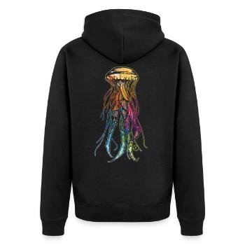 Qualle bunt - Unisex Premium Bio Zip Hoodie - Schwarz - Hinten - Nico (187cm)