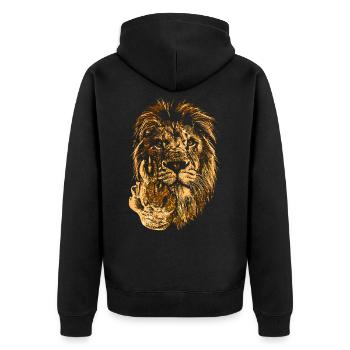 Funny lion with middle finger - Unisex Premium Organic Zip Hoodie - black - Back - Nico (187cm)