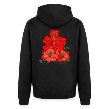 Rote Blumen - Unisex Premium Bio Zip Hoodie - Schwarz - Hinten - Nico (187cm)